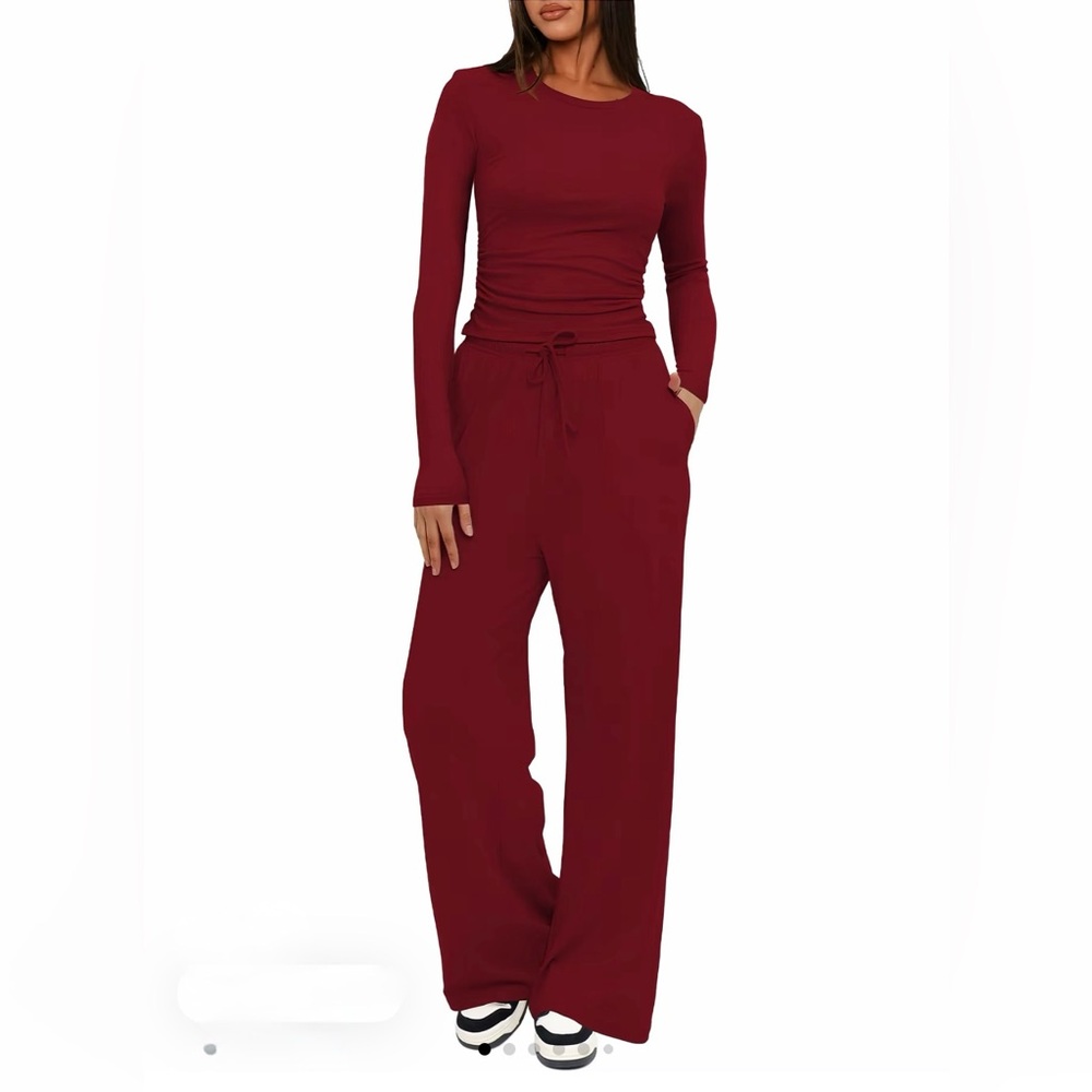 Wide Leg Drawstring Pants in Burgundy